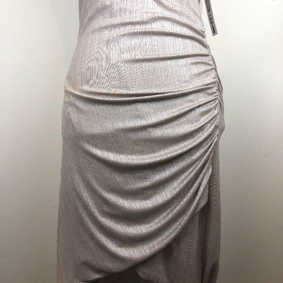 Design Lab Womens Size S Gold Champagne V-Neck Ruched Sleeveless Dress NWT - Picture 3 of 8